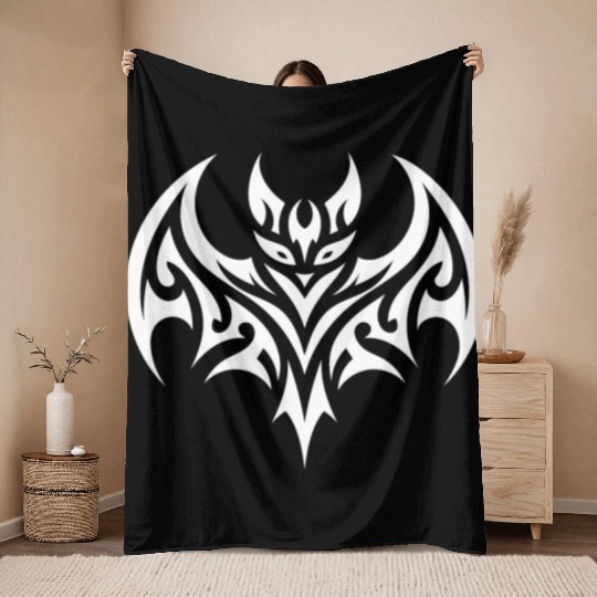 Cute Tribal Style Bat Tattoo Throw Blankets