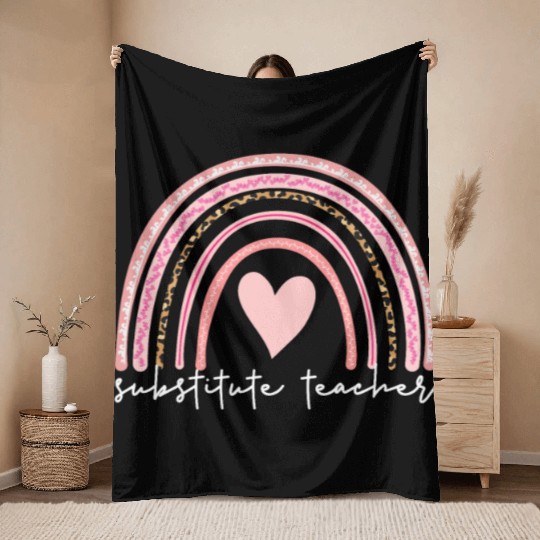 Substitute Teacher Boho Rainbow Back To School Throw Blankets