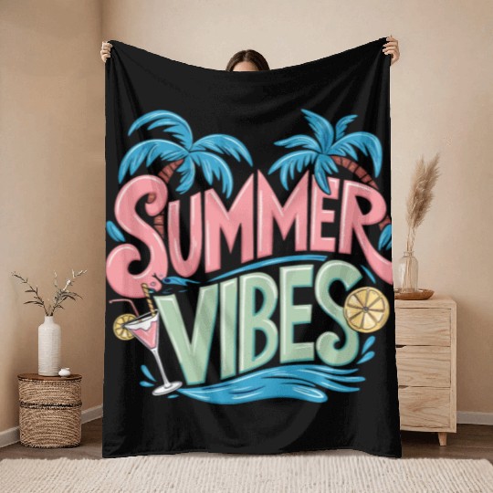 Summer Vibes Sun Vacation Palms Throw Blankets