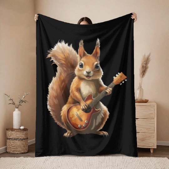 A squirrel plays the guitar - funny animal. Throw Blankets