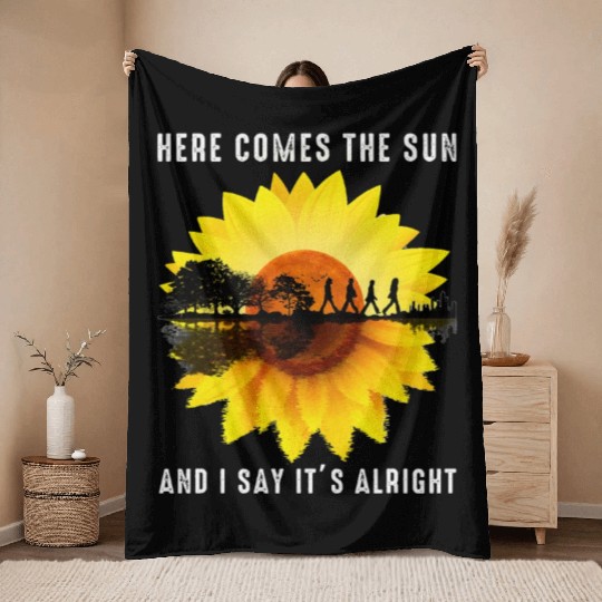 Here Comes The Sun And I Say It s Alright Guitar Throw Blankets