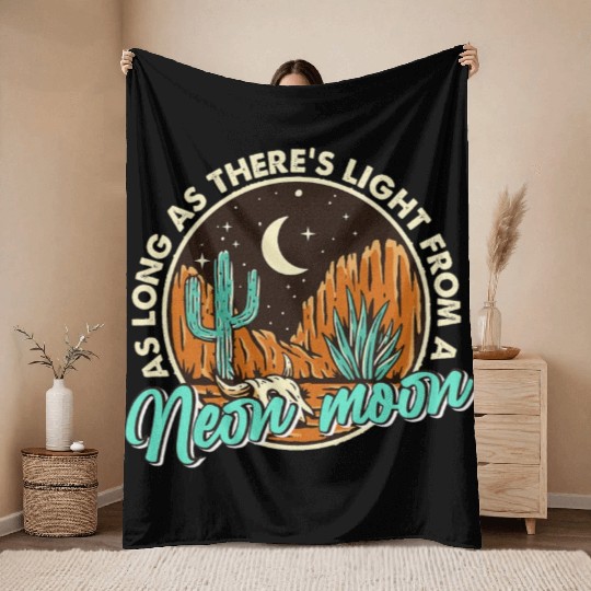 Neon Moon Cactus Country Mountain Vintage Retro Throw Blankets