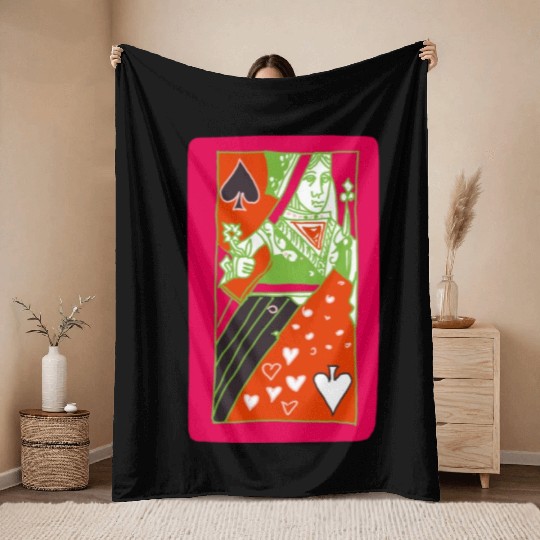 Red Queen Of Spades Playing Card Throw Blankets