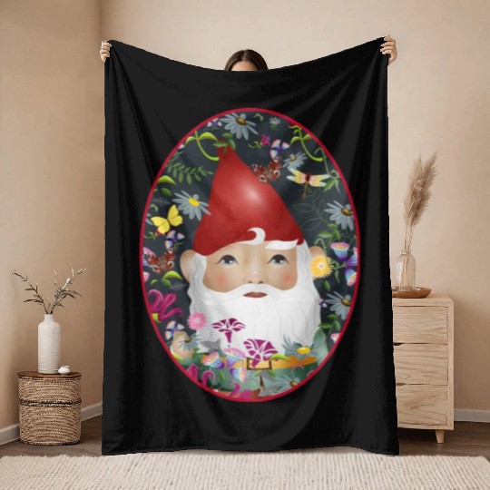 magical cute garden gnome flowers garden Throw Blankets