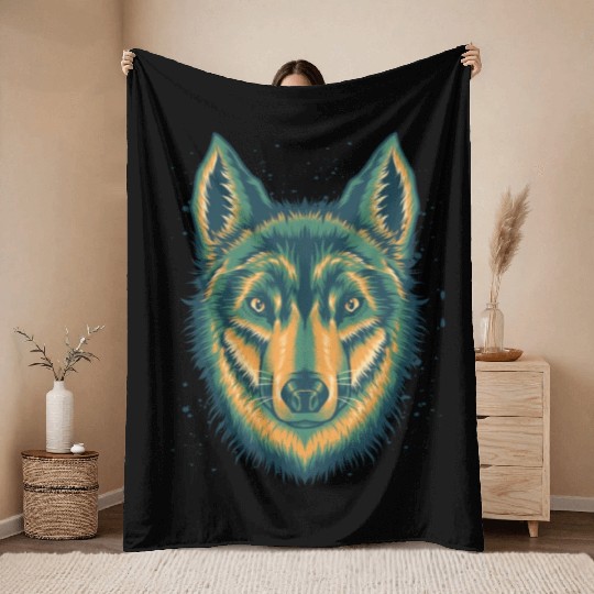 Wolf Throw Blankets Cool Vintage Green Wolves Canine Dog