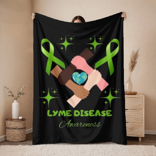Lime Green Ribbon Lyme Disease Awareness Throw Blankets
