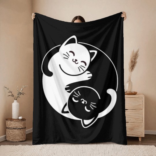 Yin and Yang Cats Throw Blankets