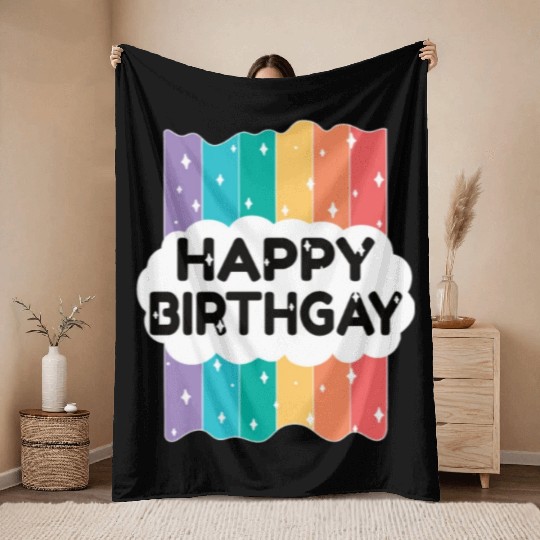 Happy Birthgay Lgbtq Rainbow Throw Blankets