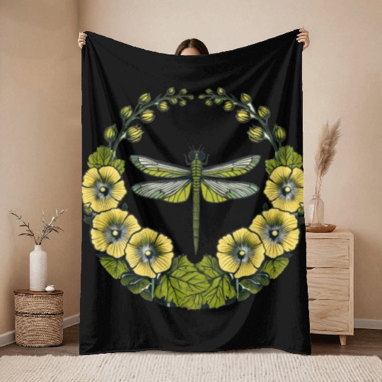 Green Dragonfly Throw Blankets
