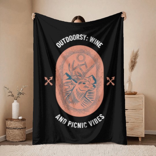 Outdoorsy Wine And Picnic Vibes Camping Women Throw Blankets