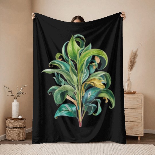 Watercolor Plant Hand Painted Throw Blankets