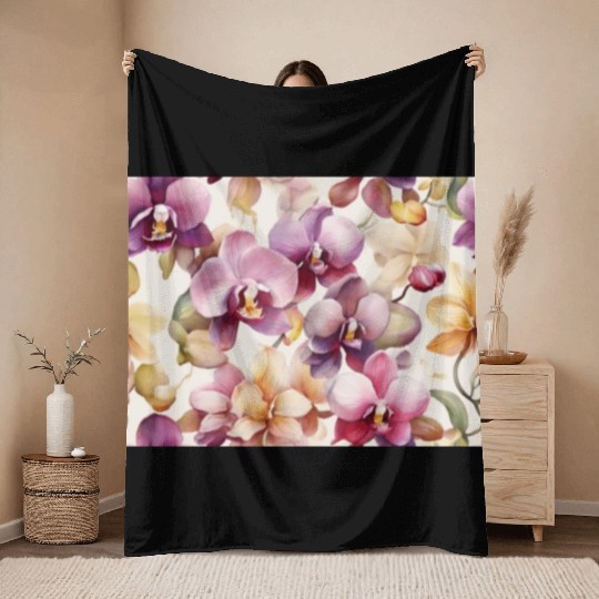 Sweet Watercolor Orchid Art Throw Blankets