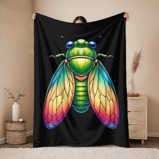 Colorful Cicada Throw Blankets