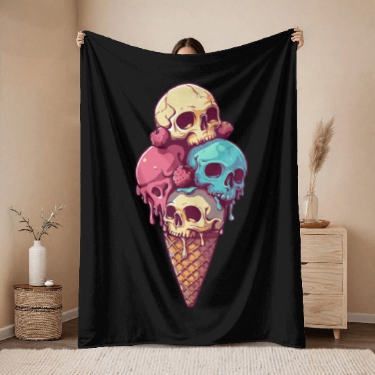 skull ice cream Throw Blankets