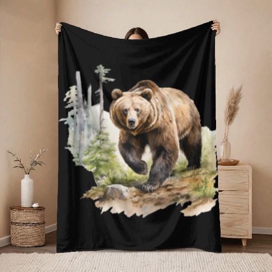 Grizzly Bear in the Wild Throw Blankets