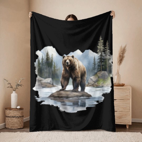Grizzly Bear in the Wild Throw Blankets