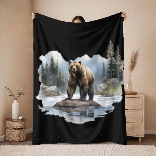 Grizzly Bear in the Wild Throw Blankets