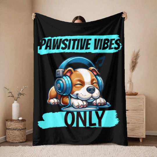 Pawsitive vibes only pitbull Throw Blankets