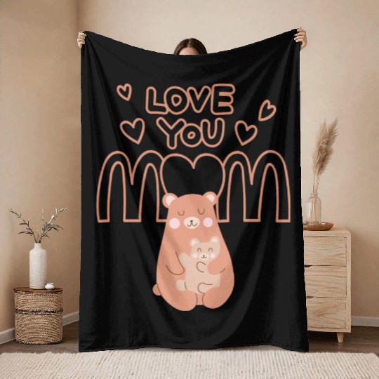 Peach Cute Mom And Baby Bear Mother s Day Card Throw Blankets