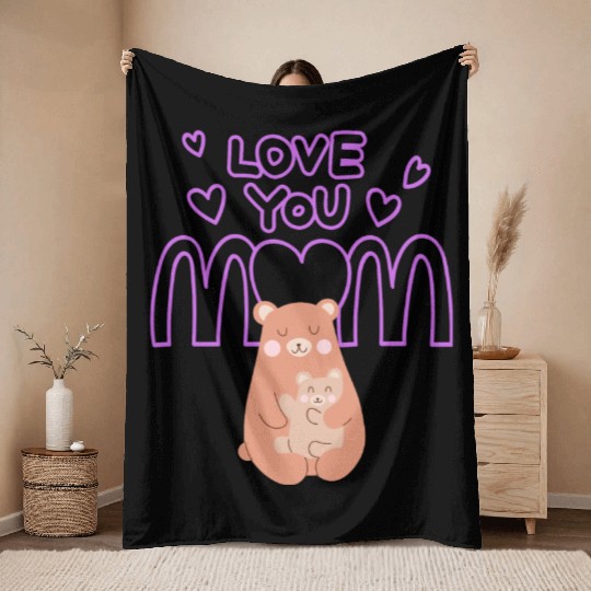Peach Cute Mom And Baby Bear Mother s Day Card 1 Throw Blankets