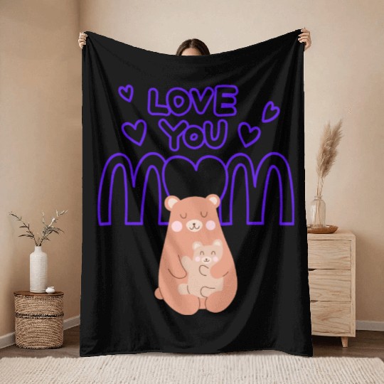 Peach Cute Mom And Baby Bear Mother s Day Card 2 Throw Blankets