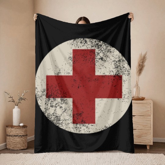 WW2 Combat Medic Symbol Throw Blankets