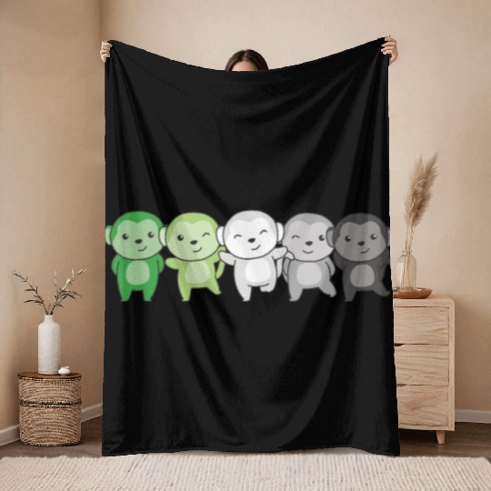 Aromantik Flag Pride Lgbtq Cute Monkey Throw Blankets