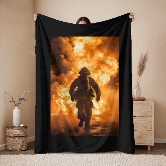 Firefighter in burning fire - Fire fighter head Throw Blankets