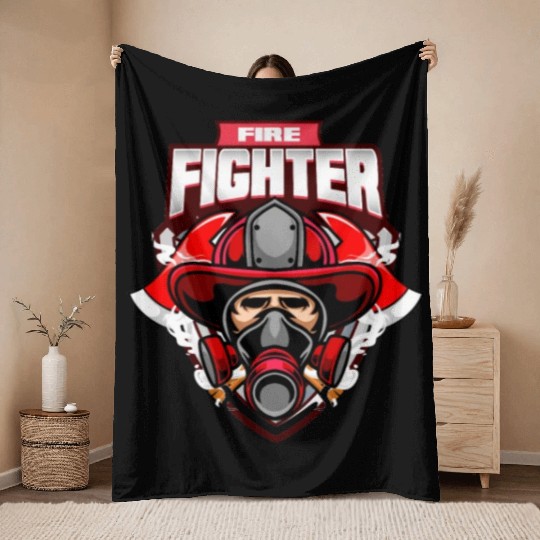 Firefighter in burning fire - Fire fighter head Throw Blankets