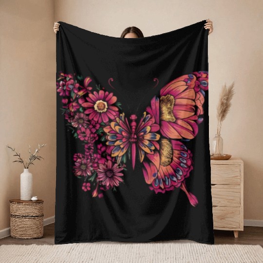 Butterfly of flowers Design Throw Blankets