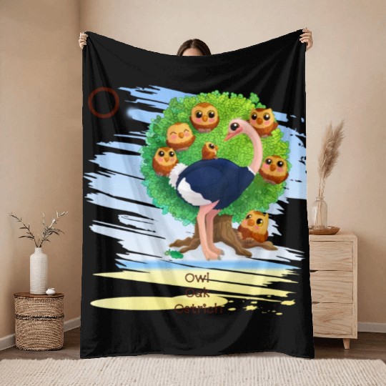 Unique Creative Cute O Alphabet Owl Oak Ostrich Throw Blankets