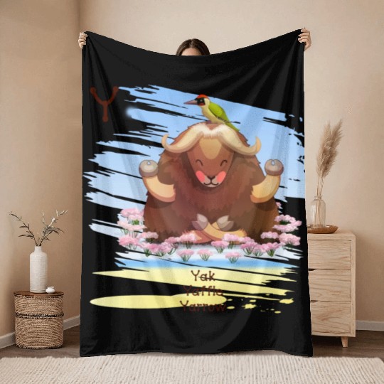 Unique Creative Cute Y Alphabet Yak Yaffle Yarrow Throw Blankets