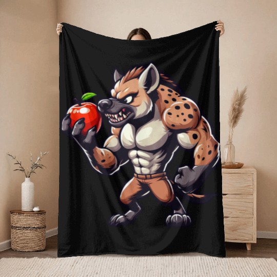 Hyena Enjoying Apple Fitness Workout Throw Blankets