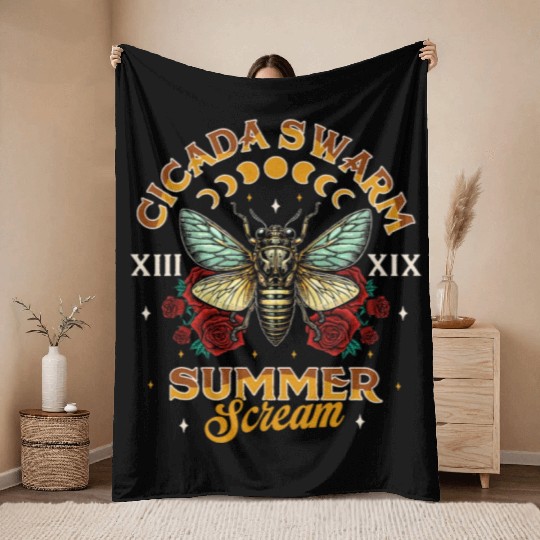 Entomology Cicada Lover 2024 Cicada Swarm Summer Throw Blankets