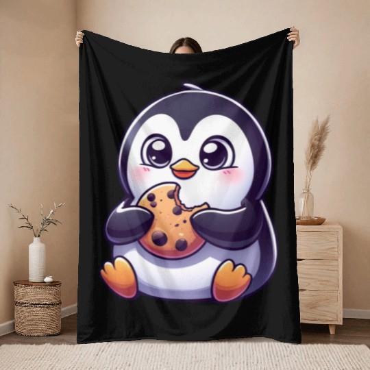 Penguin Cookie Sweet Dessert Biscuit Throw Blankets