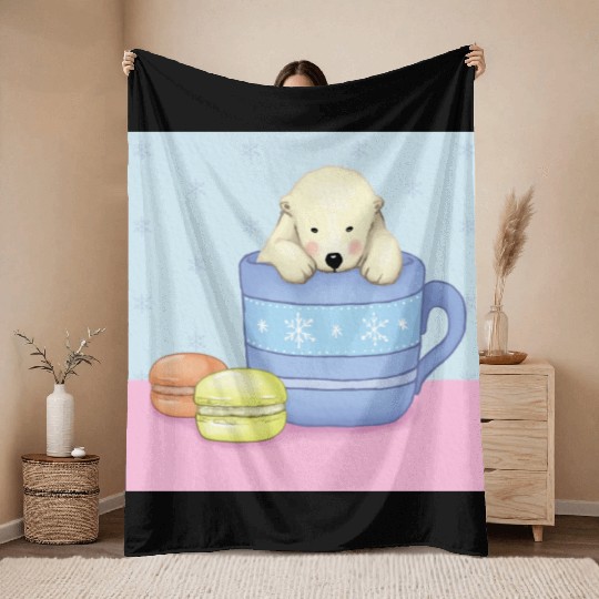 Cute Polar Bear Illustration (Color) Throw Blankets