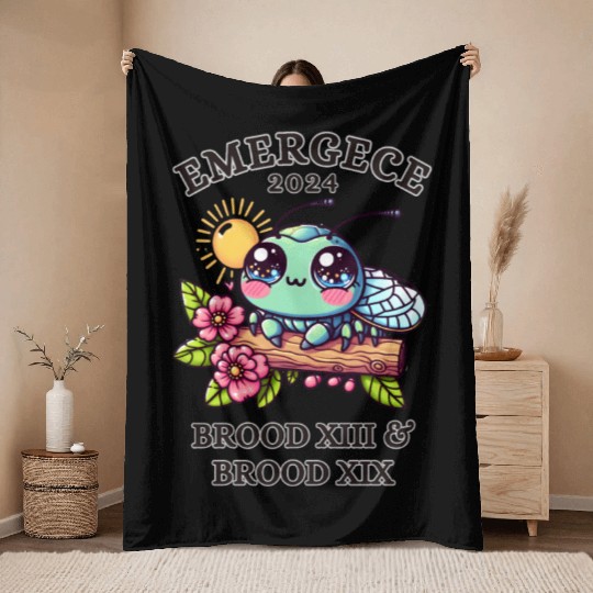 CICADA EMERGENCE 2024 KAWAII, CICADAGEDDON BROOD Throw Blankets