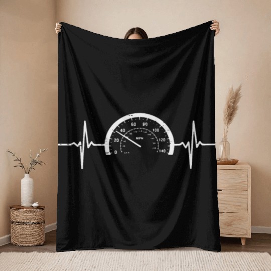 Heartbeat Speedometer Car Guy Auto Garage Racing Throw Blankets