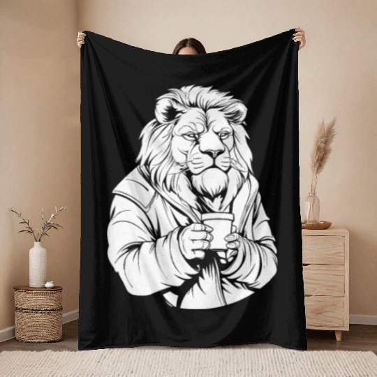 Lion Coffee Throw Blankets