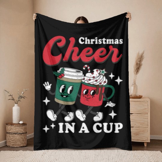 Christmas Cheer in a cup Funny Christmas Throw Blankets