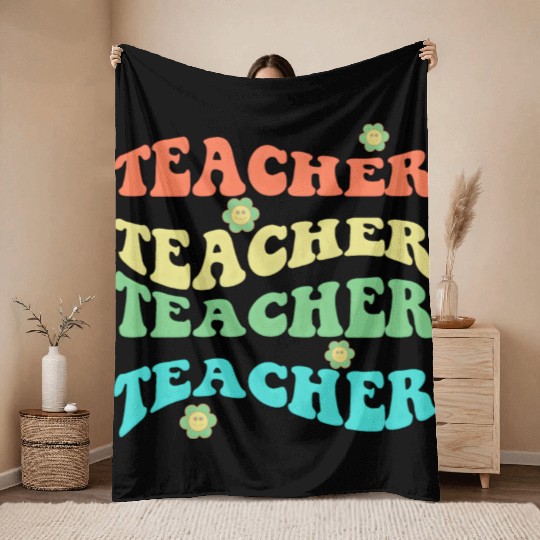 Retro Groovy In My Teacher Era Teacher Life T-Shir Throw Blankets