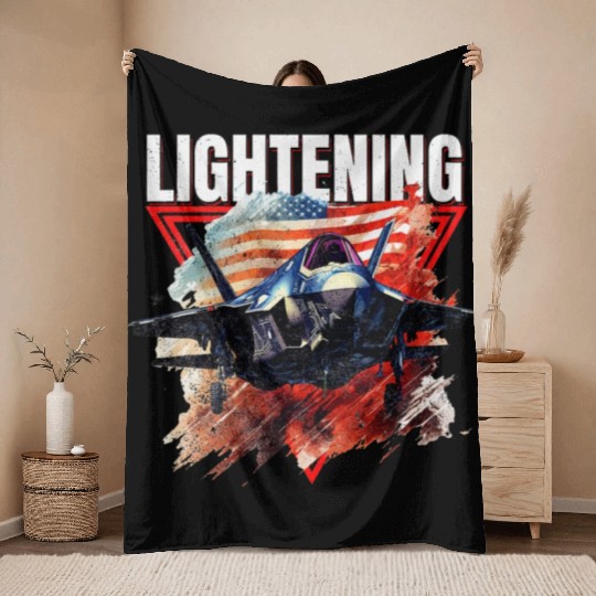 F35 Lightning Fighter Jet Plane Veteran Military Throw Blankets
