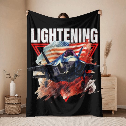 F35 Lightning Fighter Jet Plane Veteran Military Throw Blankets