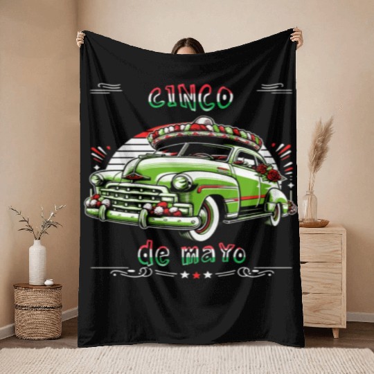 Cinco de mayo ,independence day, mexico,green car, Throw Blankets