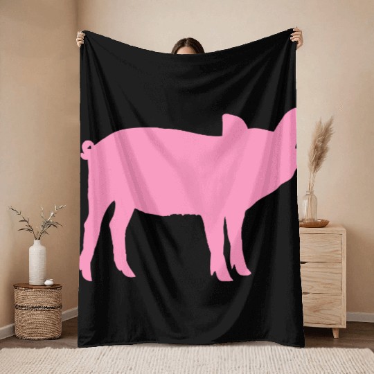 Pig Silhouette I Love pigs pink piggy piglet Throw Blankets