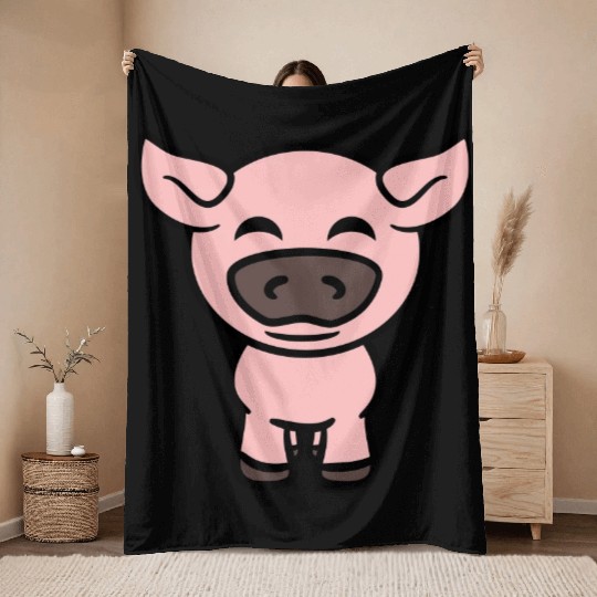 Little cute piggy pig piglet cartoon animal love Throw Blankets