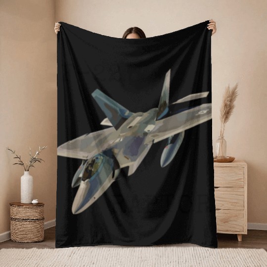 Air Force F-22 Raptor Fighter Jet Military Pilot Throw Blankets