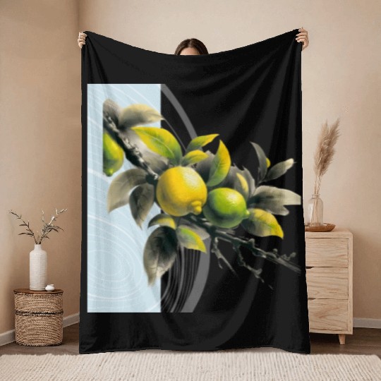 Green and yellow lemon Throw Blankets