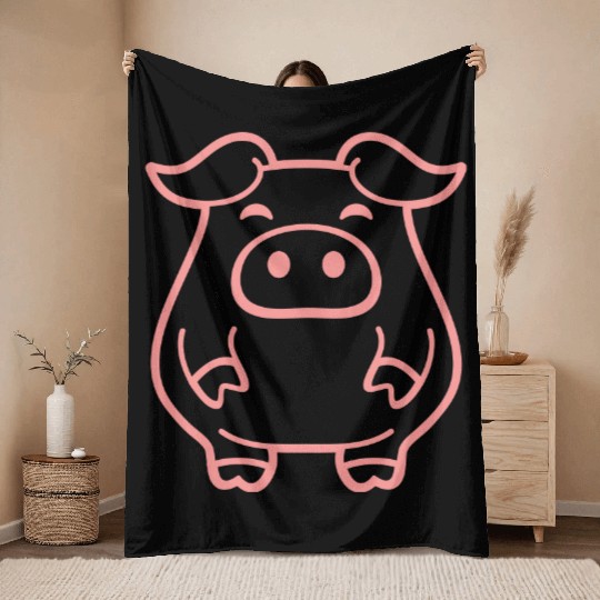 Little cute piggy pig piglet fat chubby animal Throw Blankets