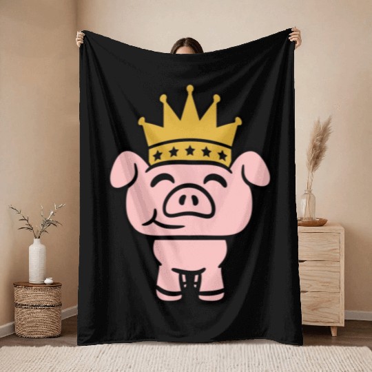 Pig King Queen Crown Prince Princess Piggy Piglet Throw Blankets